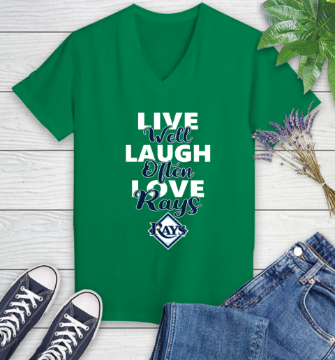 MLB Baseball Tampa Bay Rays Live Well Laugh Often Love Shirt Women's V-Neck T-Shirt 4