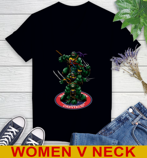 NHL Hockey Washington Capitals Teenage Mutant Ninja Turtles Shirt Women's V-Neck T-Shirt 2