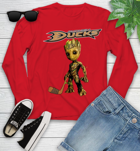 Anaheim Ducks NHL Hockey Groot Marvel Guardians Of The Galaxy Youth Long Sleeve 11
