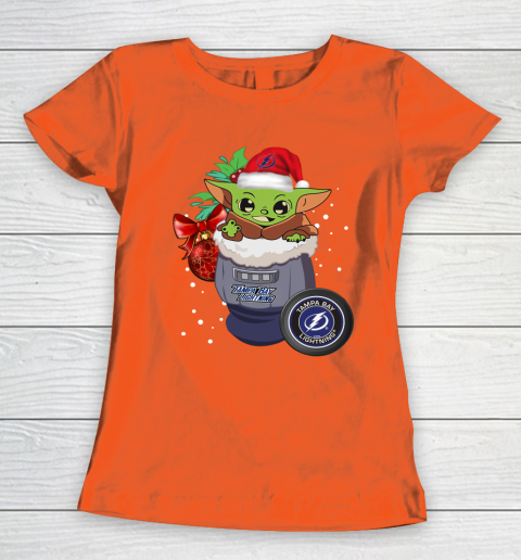 Tampa Bay Lightning Christmas Baby Yoda Star Wars Funny Happy NHL Women's T-Shirt 5