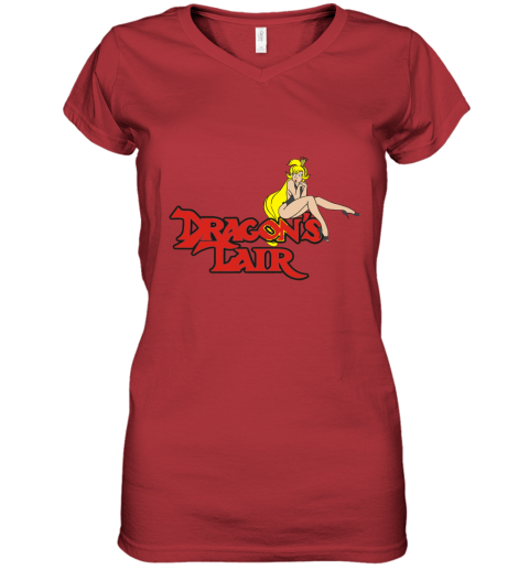 pw91 dragons lair daphne baseball shirts women v neck t shirt 39 front red