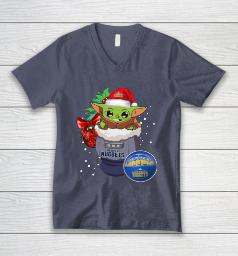 Denver Nuggets Christmas Baby Yoda Star Wars Funny Happy NBA V-Neck T-Shirt 8
