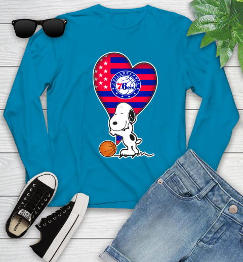 Philadelphia 76ers NBA Basketball The Peanuts Movie Adorable Snoopy Youth Long Sleeve 7