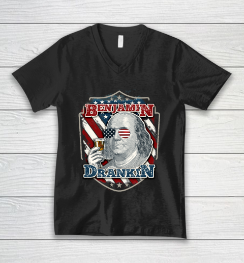 Beer Lover Funny Shirt Benjamin Drankin  Funny and Patriotic 4th of July Independence Day V-Neck T-Shirt
