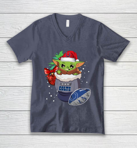 Indianapolis Colts Christmas Baby Yoda Star Wars Funny Happy NFL V-Neck T-Shirt 8