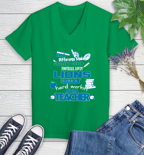 Detroit Lions NFL I'm A Difference Making Student Caring Football Loving Kinda Teacher Women's V-Neck T-Shirt 5