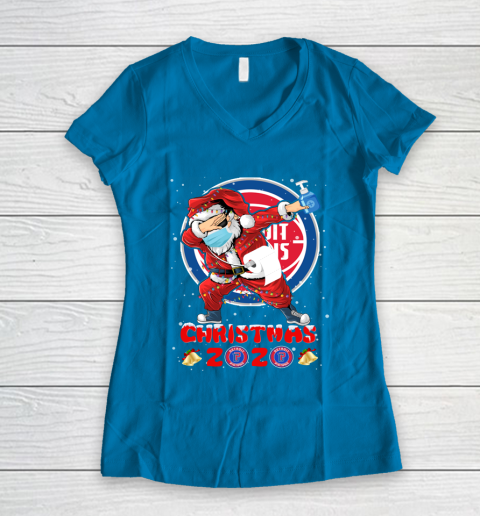 Detroit Pistons Funny Santa Claus Dabbing Christmas 2020 NBA Women's V-Neck T-Shirt 5
