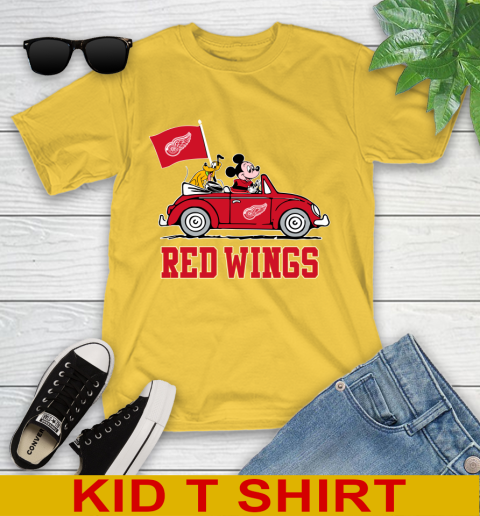 NHL Hockey Detroit Red Wings Pluto Mickey Driving Disney Shirt Youth T-Shirt 8