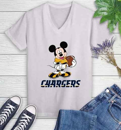 NFL Football Los Angeles Chargers Cheerful Mickey Mouse Shirt Women's V-Neck T-Shirt 2