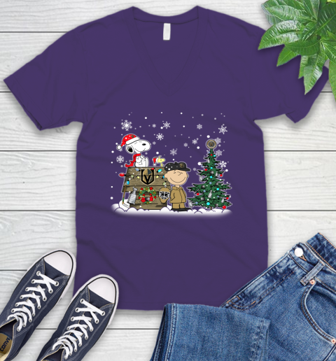 NHL Vegas Golden Knights Snoopy Charlie Brown Woodstock Christmas Stanley Cup Hockey V-Neck T-Shirt 9