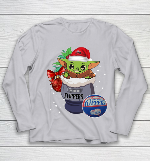 LA Clippers Christmas Baby Yoda Star Wars Funny Happy NBA Youth Long Sleeve 5