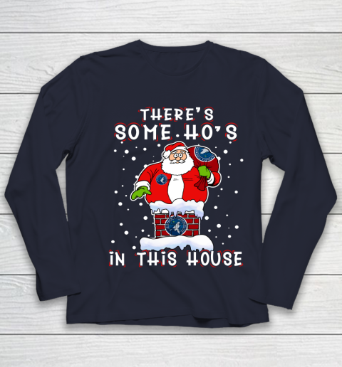 Minnesota Timberwolves Christmas There Is Some Hos In This House Santa Stuck In The Chimney NBA Youth Long Sleeve 2