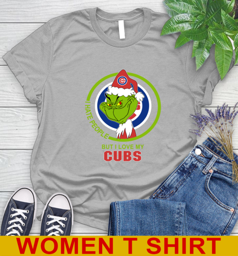 Chicago Cubs MLB Christmas Grinch I Hate People But I Love My Favorite Baseball Team Women's T-Shirt 5