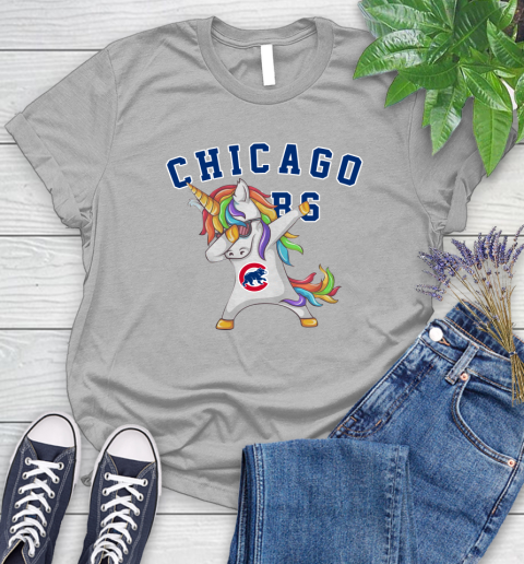 Chicago Cubs MLB Baseball Funny Unicorn Dabbing Sports Women's T-Shirt 5