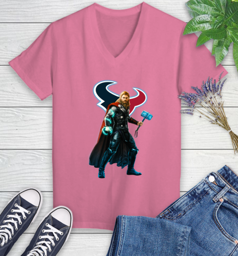 NFL Thor Avengers Endgame Football Houston Texans Women's V-Neck T-Shirt 13