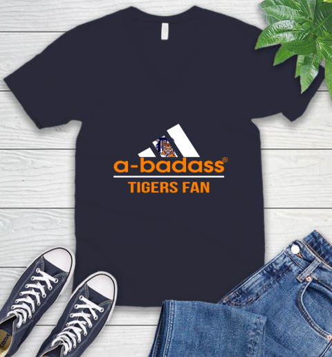 MLB A Badass Detroit Tigers Fan Adidas Baseball Sports V-Neck T-Shirt 2