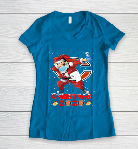 Chicago Bears Funny Santa Claus Dabbing Christmas 2020 NFL Women's V-Neck T-Shirt 5