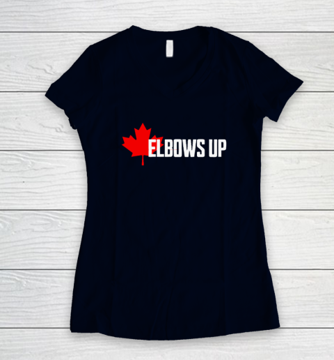 Elbows Up Canada True North Strong and Free Proud Canadian Women's V-Neck T-Shirt 2