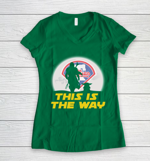 Philadelphia Phillies MLB Baseball Star Wars Yoda And Mandalorian This Is The Way Women's V-Neck T-Shirt 3