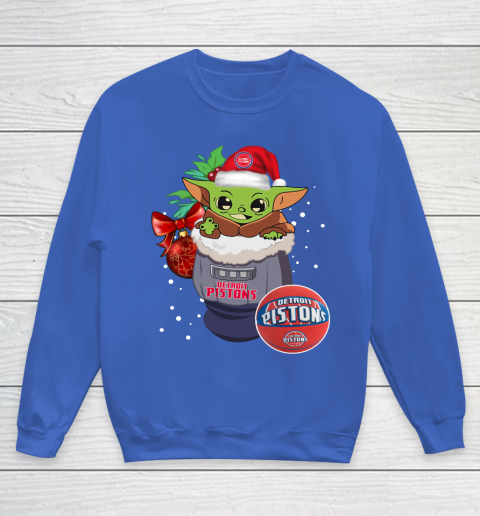 Detroit Pistons Christmas Baby Yoda Star Wars Funny Happy NBA Youth Sweatshirt 8