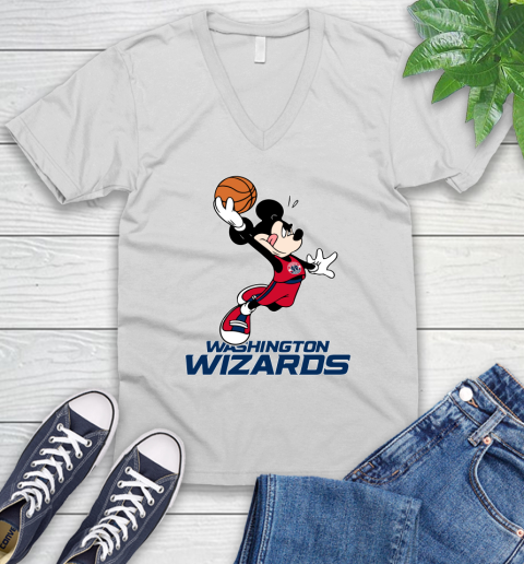 NBA Basketball Washington Wizards Cheerful Mickey Mouse Shirt V-Neck T-Shirt 2