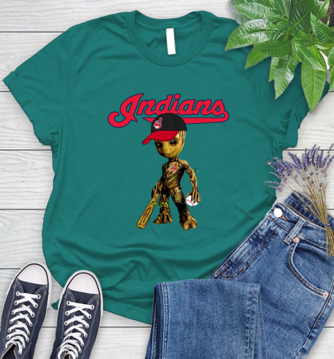 MLB Cleveland Indians Groot Guardians Of The Galaxy Baseball Women's T-Shirt 12