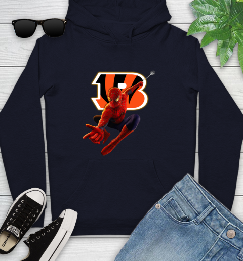 NFL Spider Man Avengers Endgame Football Cincinnati Bengals Youth Hoodie 4