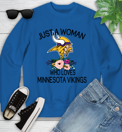 NFL Just A Woman Who Loves Minnesota Vikings Football Sports Youth Sweatshirt 4