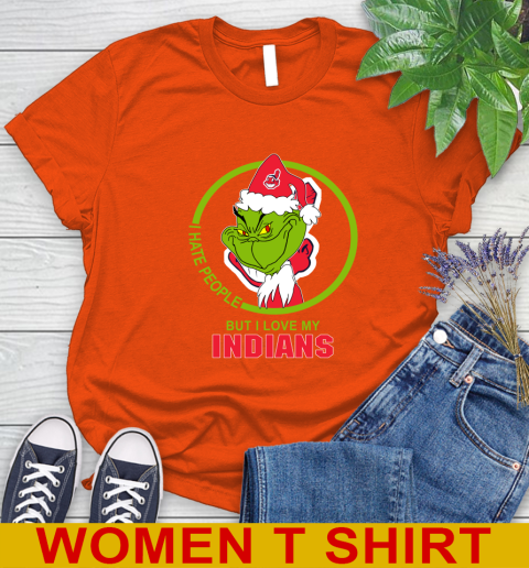 Cleveland Indians MLB Christmas Grinch I Hate People But I Love My Favorite Baseball Team Women's T-Shirt 4