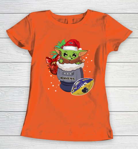 Baltimore Ravens Christmas Baby Yoda Star Wars Funny Happy NFL Women's T-Shirt 5