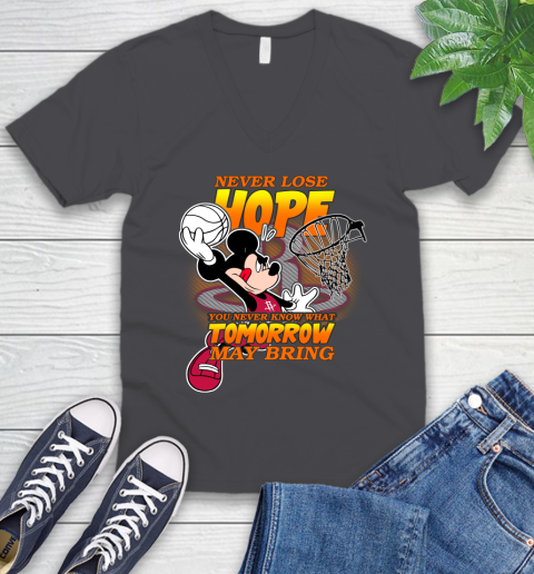 Houston Rockets NBA Basketball Mickey Disney Never Lose Hope V-Neck T-Shirt 4