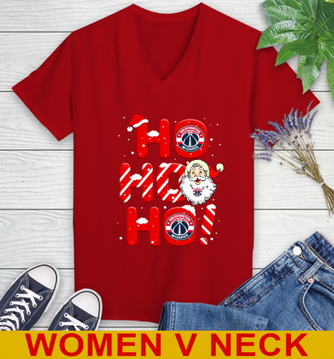 Washington Wizards NBA Basketball Ho Ho Ho Santa Claus Merry Christmas Shirt Women's V-Neck T-Shirt 10