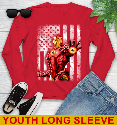 San Jose Sharks NHL Hockey Iron Man Avengers American Flag Shirt Youth Long Sleeve - Image 12