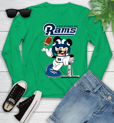 NFL Los Angeles Rams Mickey Mouse Disney Super Bowl Football T Shirt Youth Long Sleeve 6