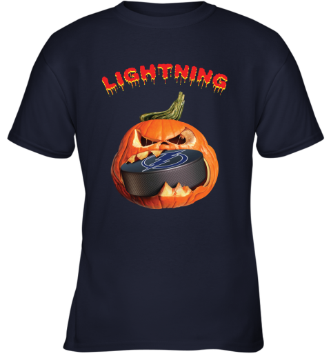 NHL Tampa Bay Lightning Halloween Pumpkin Hockey Sports OlBXjUwGS2n youth t shirt 26 95 151514 front navy