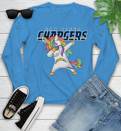 Los Angeles Chargers NFL Football Funny Unicorn Dabbing Sports Youth Long Sleeve 7