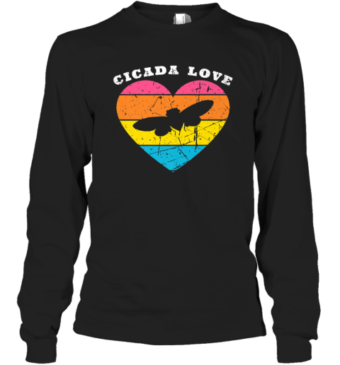 Vintage Cicada Love Retro Summer Sunset Heart Long Sleeve T-Shirt