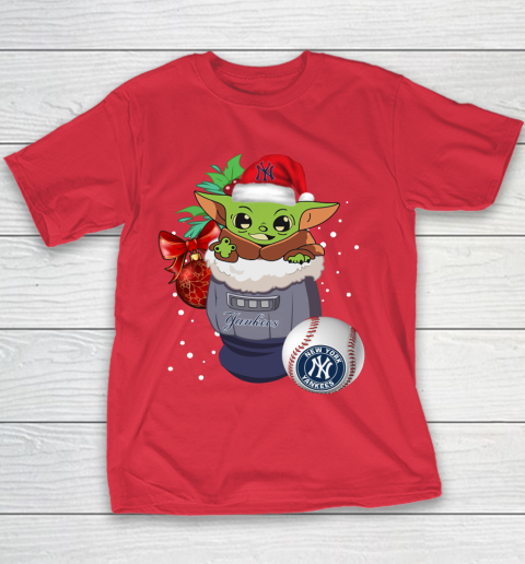 New York Yankees Christmas Baby Yoda Star Wars Funny Happy MLB Youth T-Shirt 9