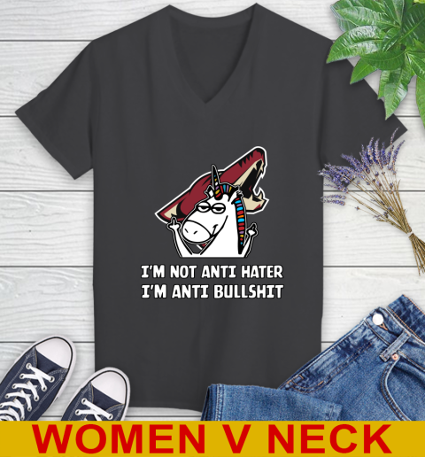 Arizona Coyotes NHL Hockey Unicorn I'm Not Anti Hater I'm Anti Bullshit Women's V-Neck T-Shirt 9