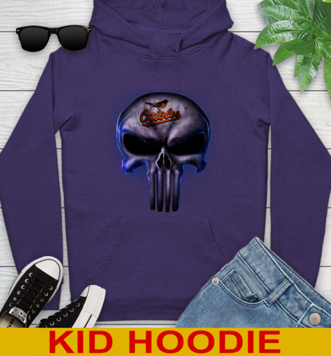 Baltimore Orioles MLB Baseball Punisher Skull Sports Youth Hoodie 5
