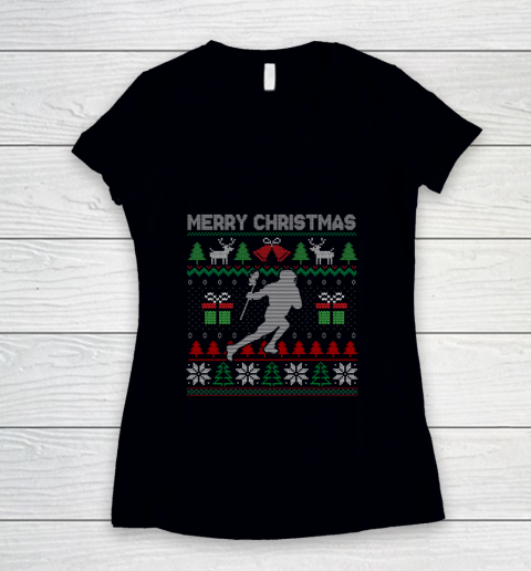 Ugly Christmas Lacrosse Player Santa Tree Xmas Gift Women's V-Neck T-Shirt