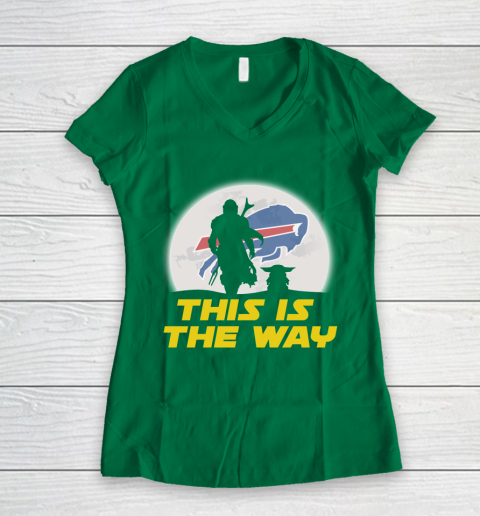 Buffalo Bills NFL Football Star Wars Yoda And Mandalorian This Is The Way Women's V-Neck T-Shirt 3