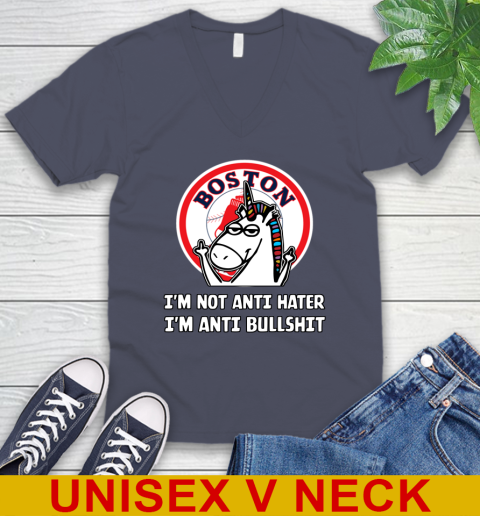 Boston Red Sox MLB Baseball Unicorn I'm Not Anti Hater I'm Anti Bullshit V-Neck T-Shirt 8