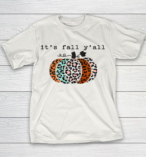 Leopard Pumpkin Hello Fall Thanksgiving Cheetah Youth T-Shirt