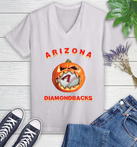 MLB Arizona Diamondbacks Halloween Pumpkin Baseball Sports Women's V-Neck T-Shirt