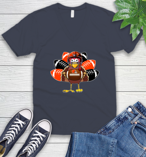 Cleveland Browns Turkey Thanksgiving Day V-Neck T-Shirt 9