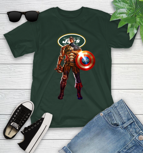 NFL Captain America Marvel Avengers Endgame Football Sports New York Jets Youth T-Shirt 5