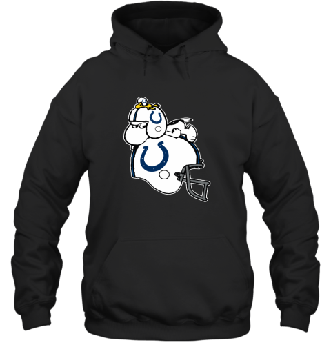 Snoopy And Woodstock Resting On Indianapolis Colts Helmet Hoodie