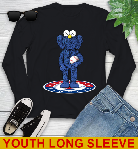 MLB Baseball Texas Rangers Kaws Bff Blue Figure Shirt Youth Long Sleeve 3 MLB Baseball Texas Rangers Kaws Bff Blue Figure Shirt Youth Long Sleeve - Image 3