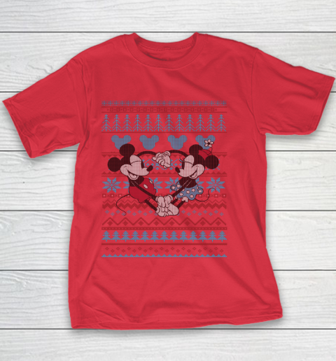 Disney Mickey And Minnie Mouse Christmas Ugly Sweater Style Youth T-Shirt 7